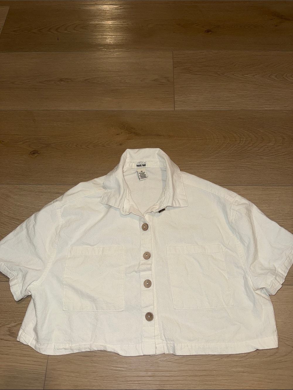 White Cropped Button-Up Top with Pockets